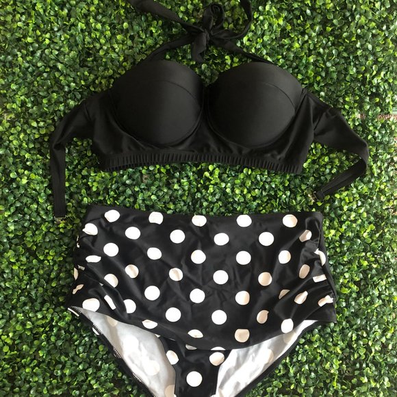 SOLD: Black & White Large Polka Dot High Waisted Bikini Bottoms - XXL - Picture 6 of 6